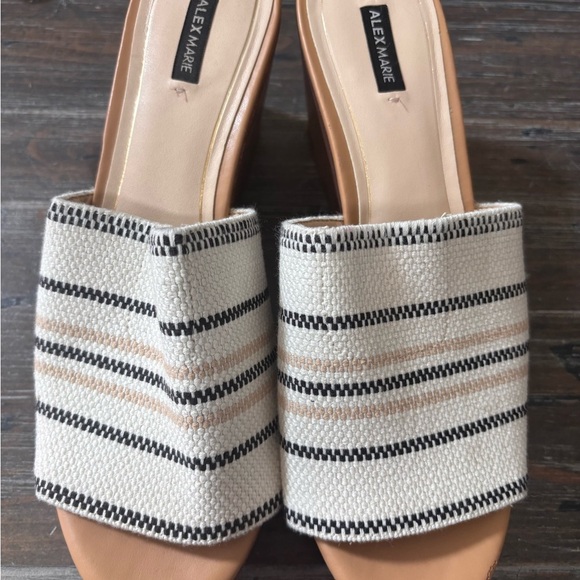 Alex Marie Shoes - Alex Marie Black and Cream Mules with Striped Design